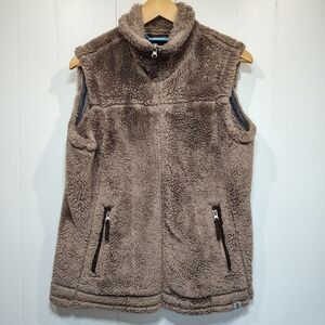 Free Country Fleece Vest Womens Medium Taupe Zip Up Sleeveless Outdoor Layer